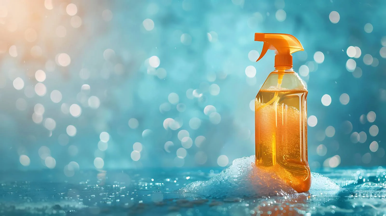 Vibrant Orange Cleaning Products with Botanical Background — free download from Dotvec