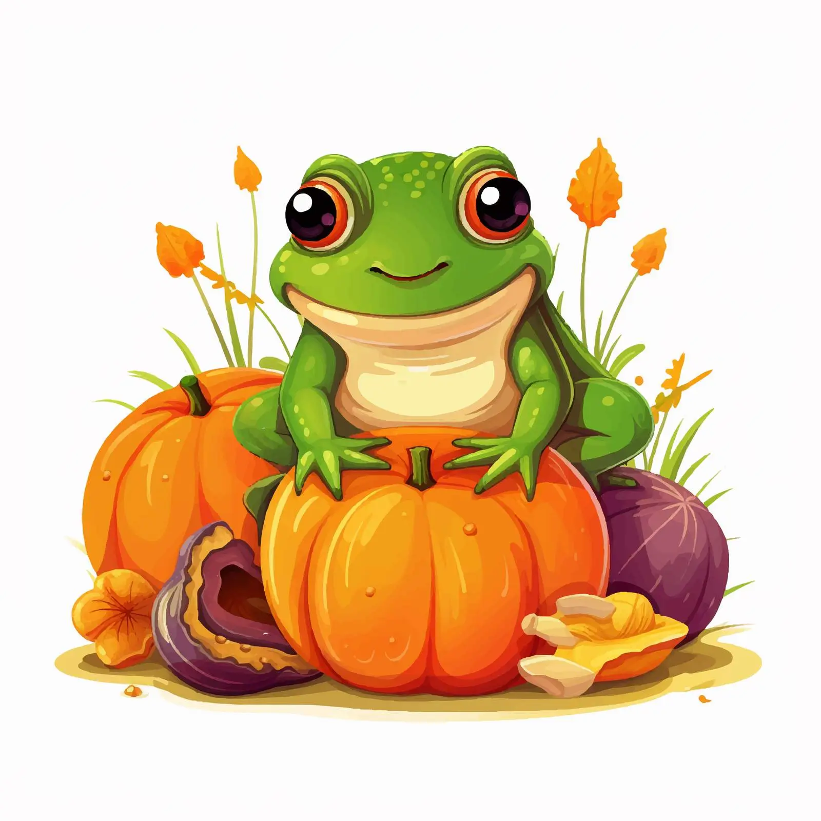 Pumpkins and Frog in Autumn Harvest Scene — free download from Dotvec