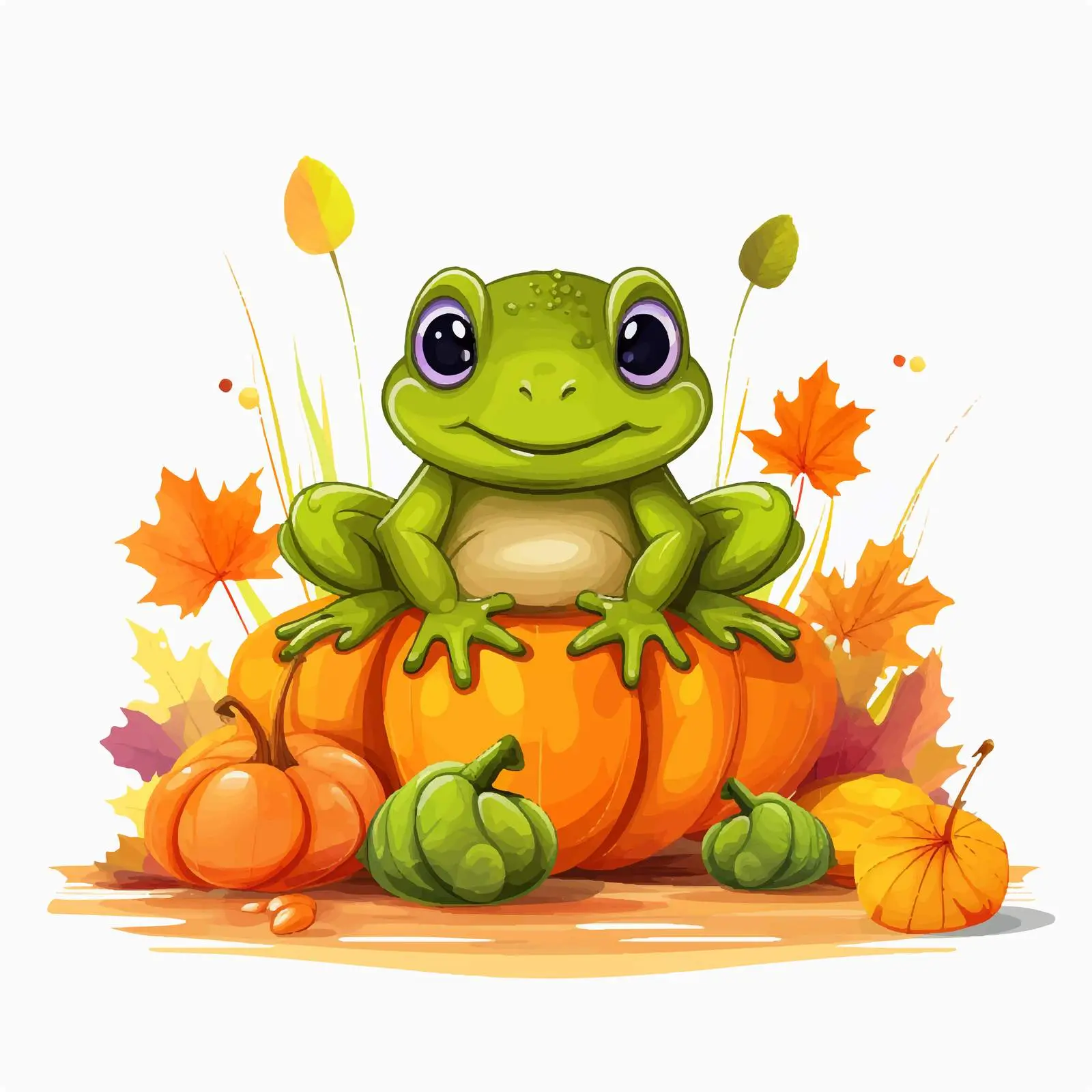 Cute Frog with Orange Pumpkins in Fall Harvest — free download from Dotvec