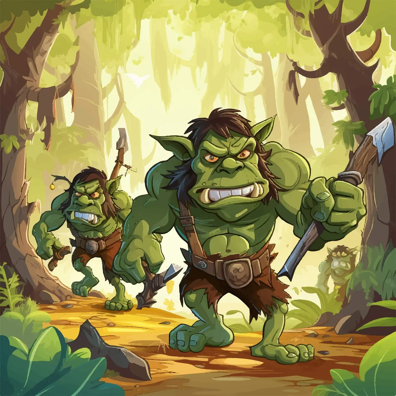 Cartoon Orc Characters in Forest Illustration — free download from Dotvec