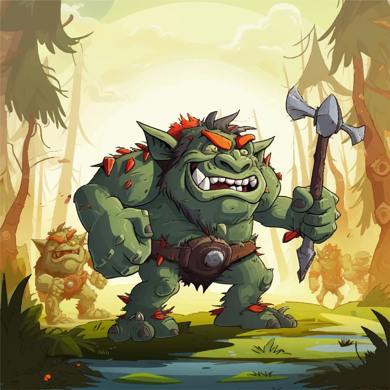 Cartoon Orc Characters in Enchanted Forest — free download from Dotvec