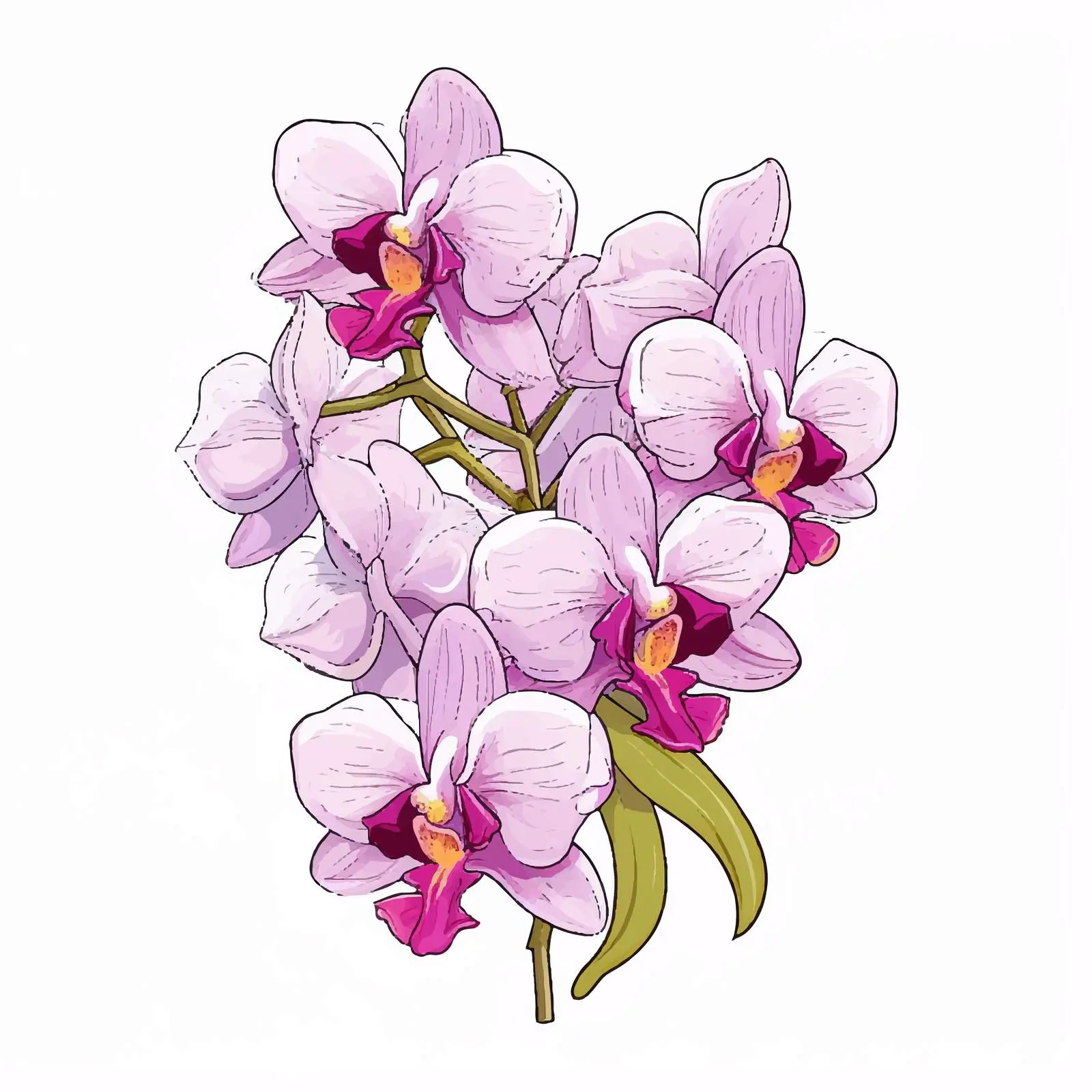 Orchid Flower Line Vector Illustration on White Background — free download from Dotvec