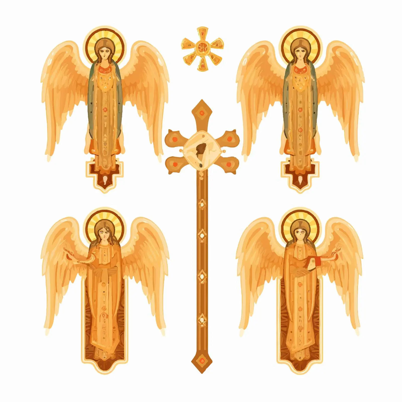Orthodox Angel Image with Golden Christian Cross – free golden cross image from Dotvec