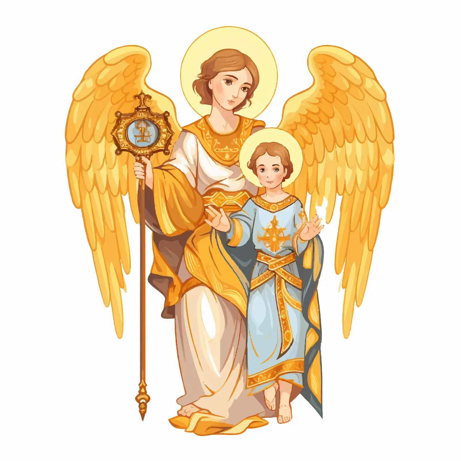 Traditional Guardian Angel with Child Illustration — free download from Dotvec