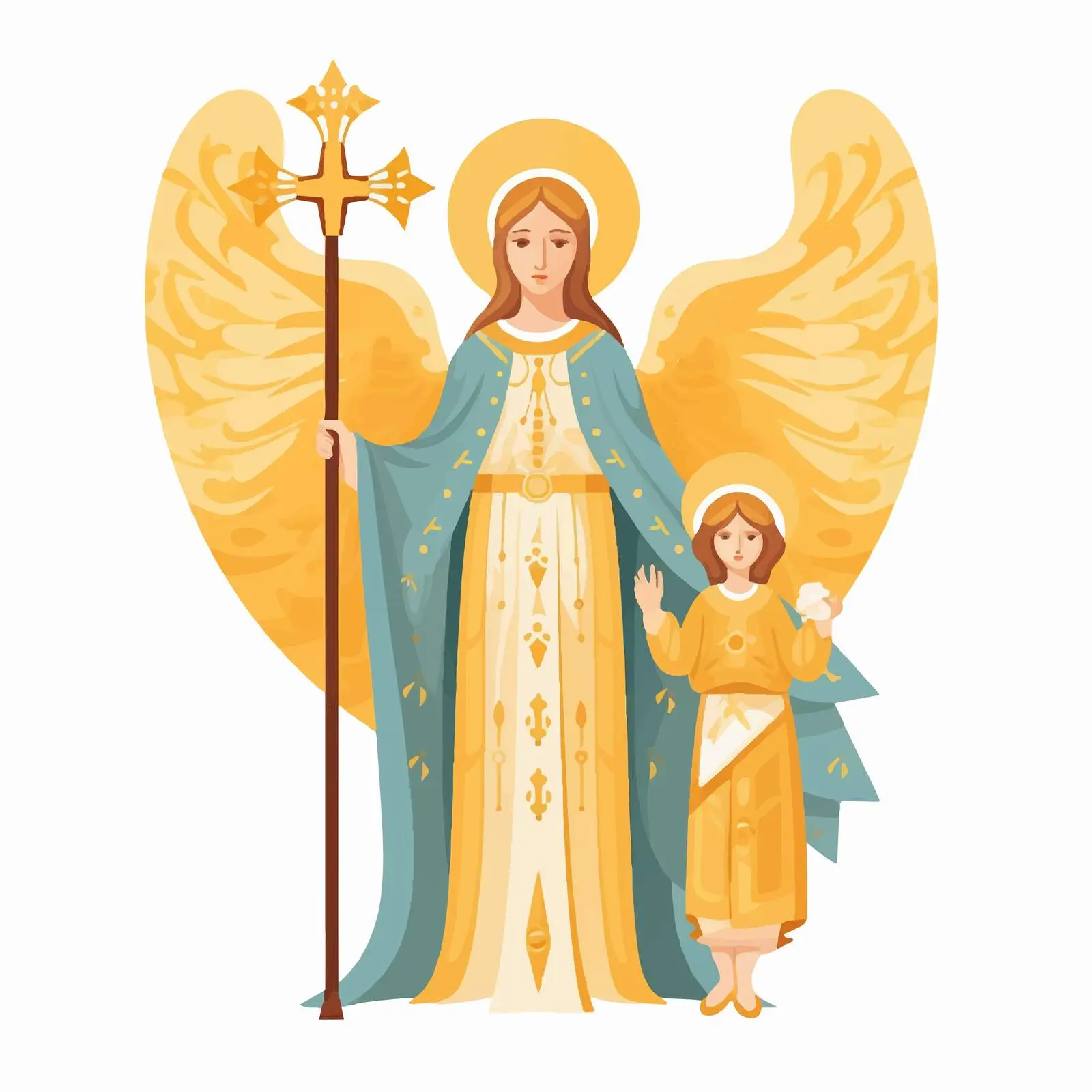 Traditional Guardian Angel with Child Illustration — free download from Dotvec