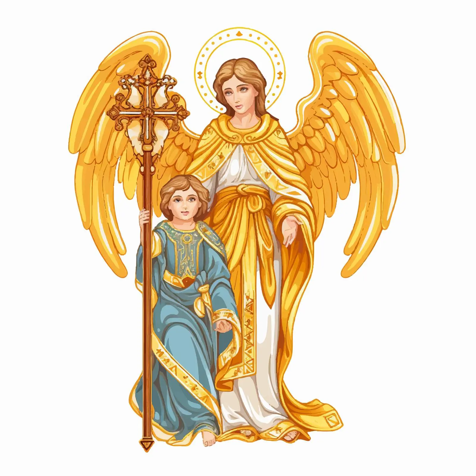 Traditional Guardian Angel with Child Vector Art — free download from Dotvec