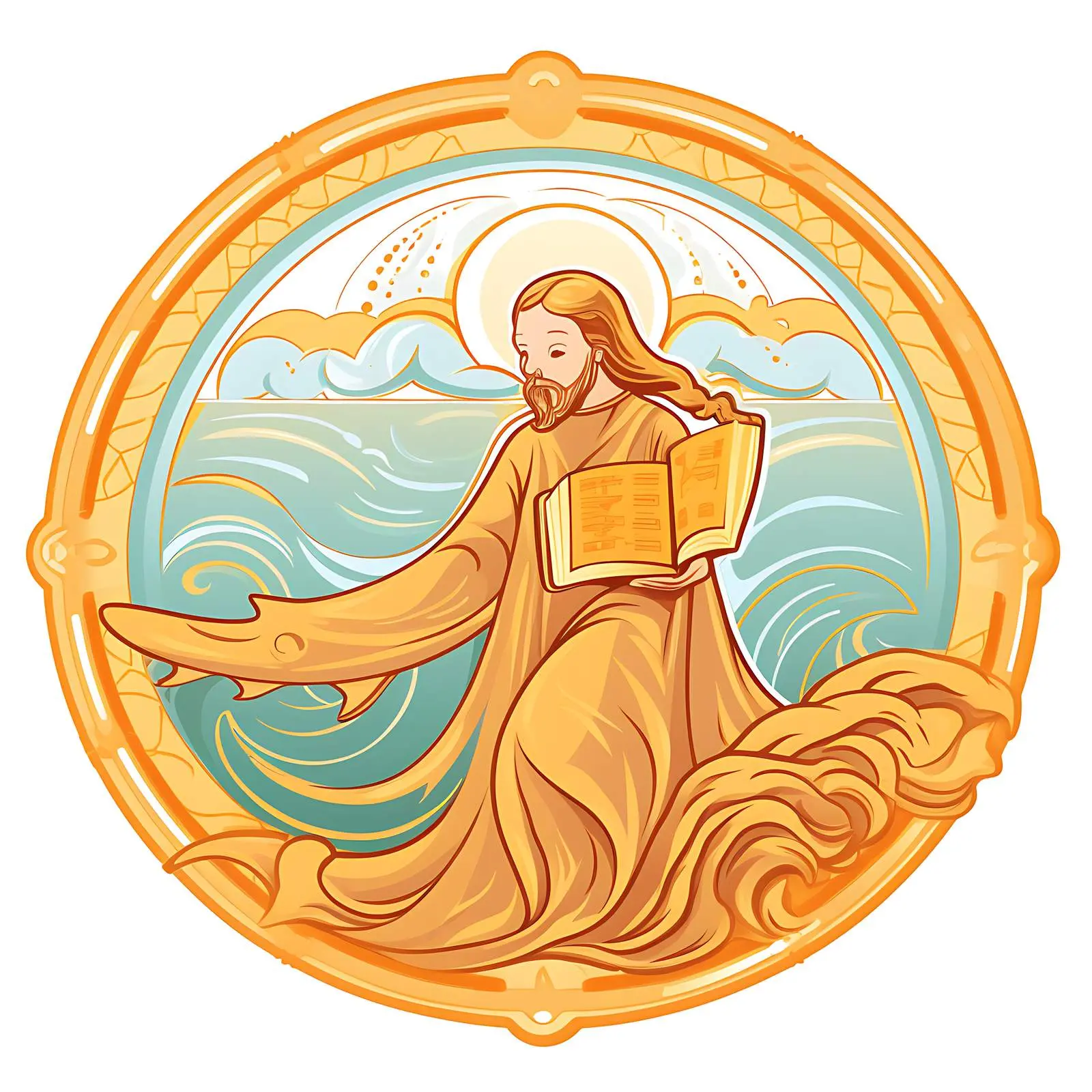 Traditional Orthodox Icon of Jonah and the Whale — free download from Dotvec