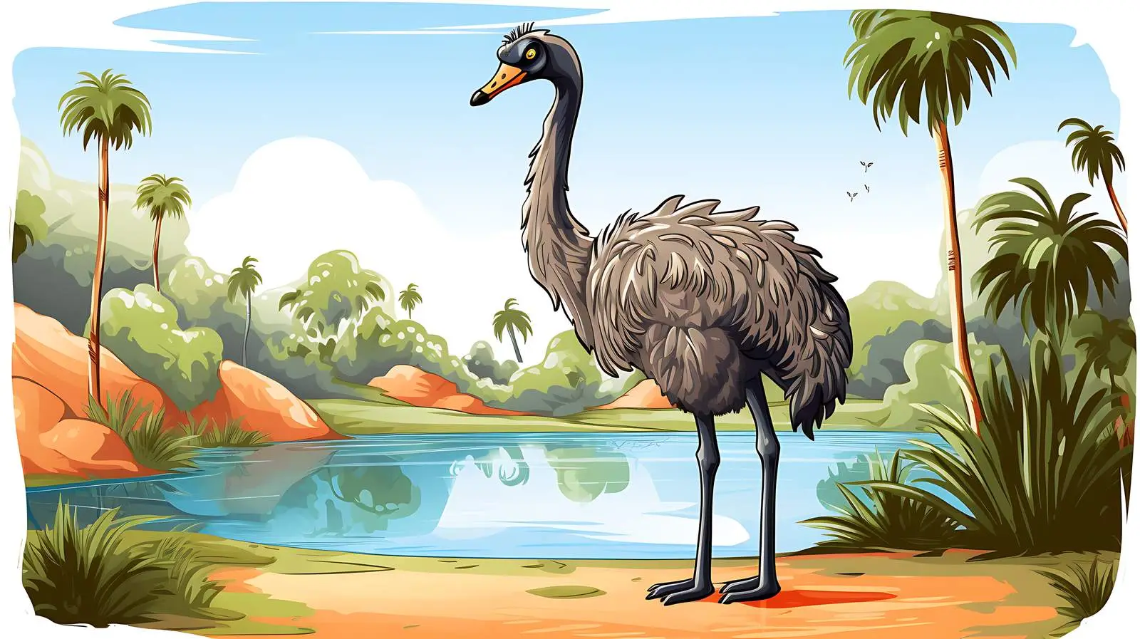 Ostrich Pond Scene Vector Cartoon Illustration — free download from Dotvec