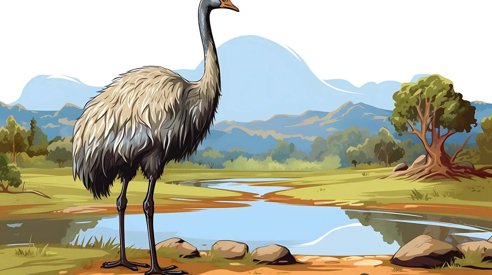 Ostrich by the Pond Illustration — free download from Dotvec