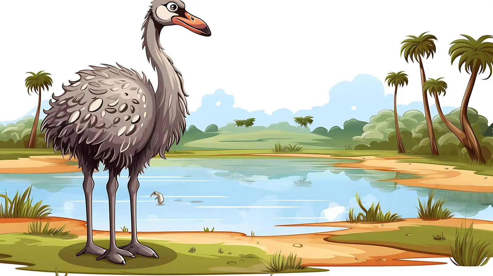 Ostrich Pond Scene Vector Illustration — free download from Dotvec