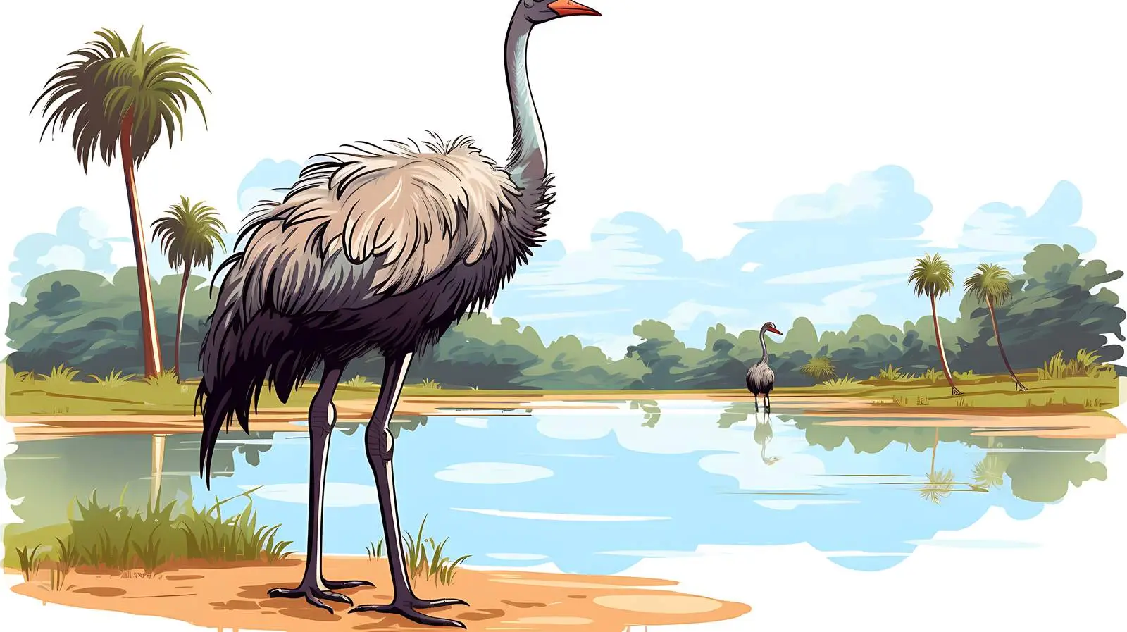 Ostrich Pond Vector Illustration — free download from Dotvec