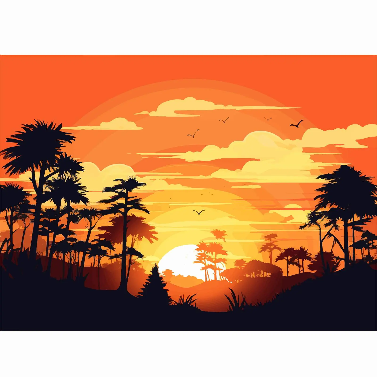 Sunset Silhouette Nature Illustration Vector — free download from Dotvec