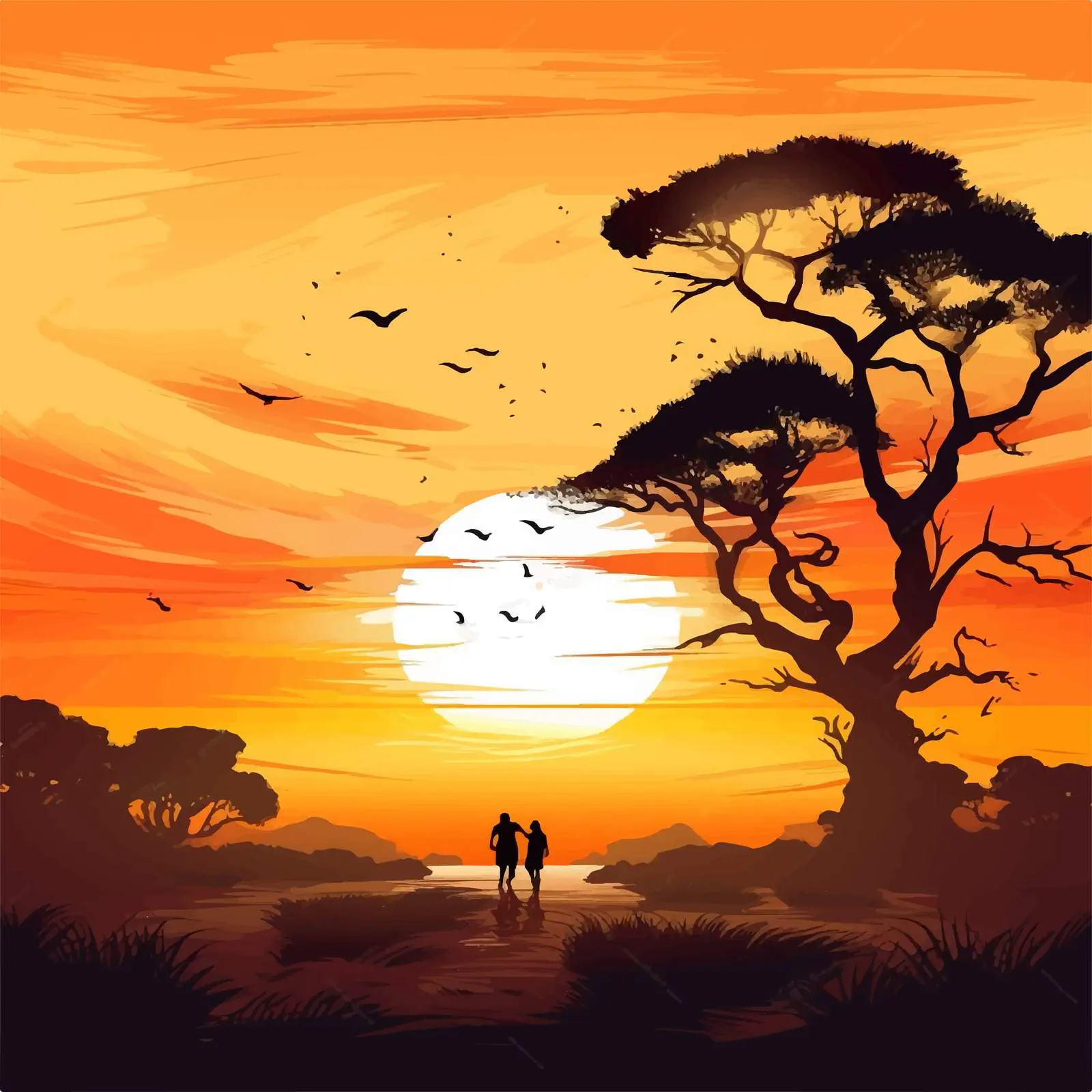 Silhouette Sunset Illustration in Nature – free dusk image from Dotvec