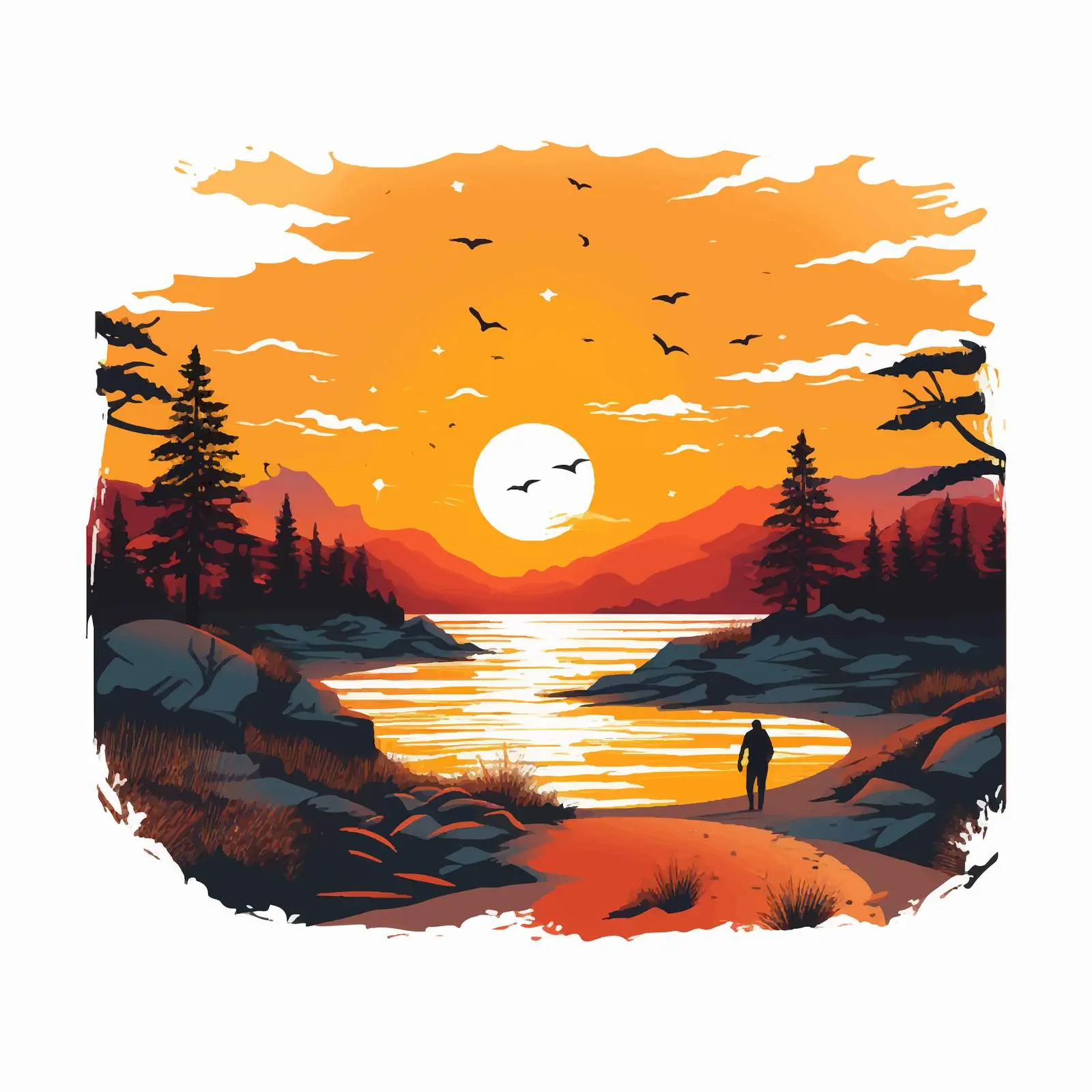 Silhouette Sunset Nature Vector Illustration — free download from Dotvec