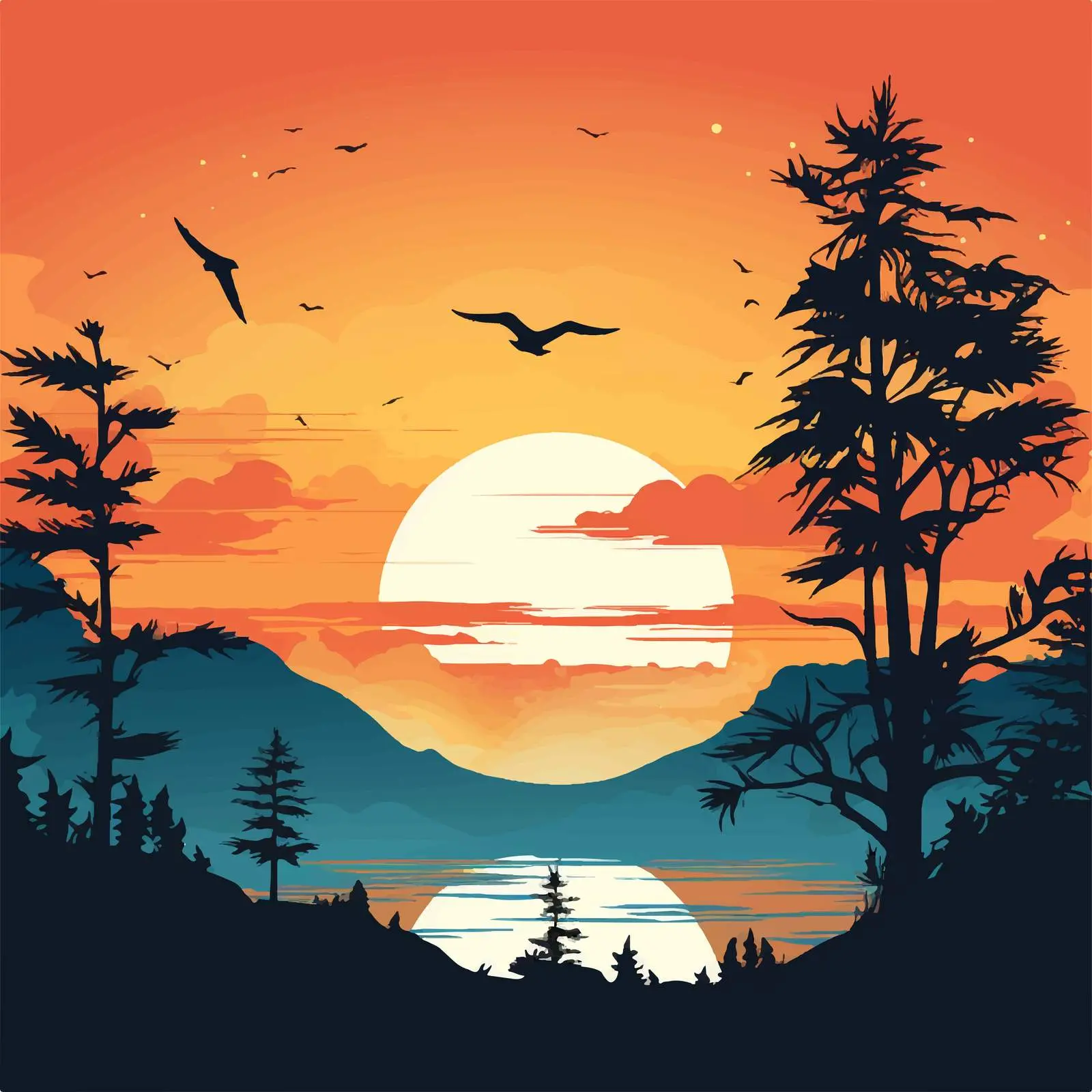 Silhouette Outdoor Nature Sunset Scene Illustration – free nature silhouette image from Dotvec