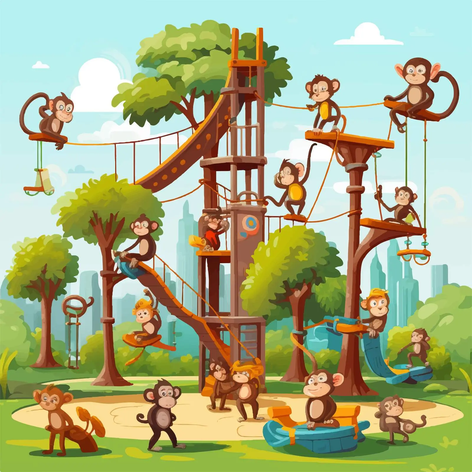 Little Monkeys Playing in Outdoor Park — free download from Dotvec