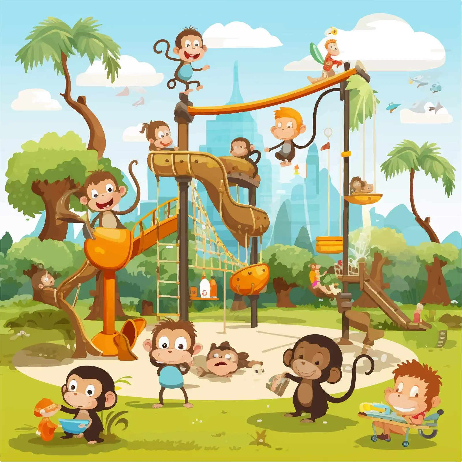 Little Monkeys Playing in Outdoor Park — free download from Dotvec