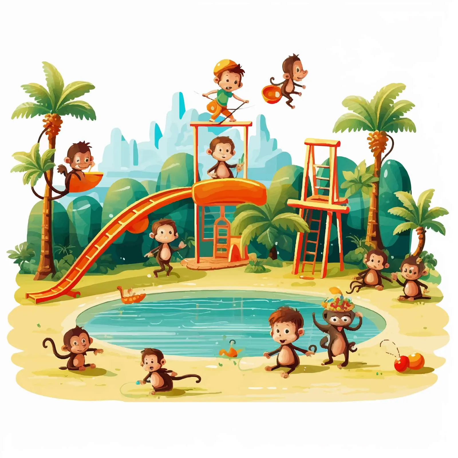 Little Monkeys Enjoying Activities in Outdoor Park — free download from Dotvec