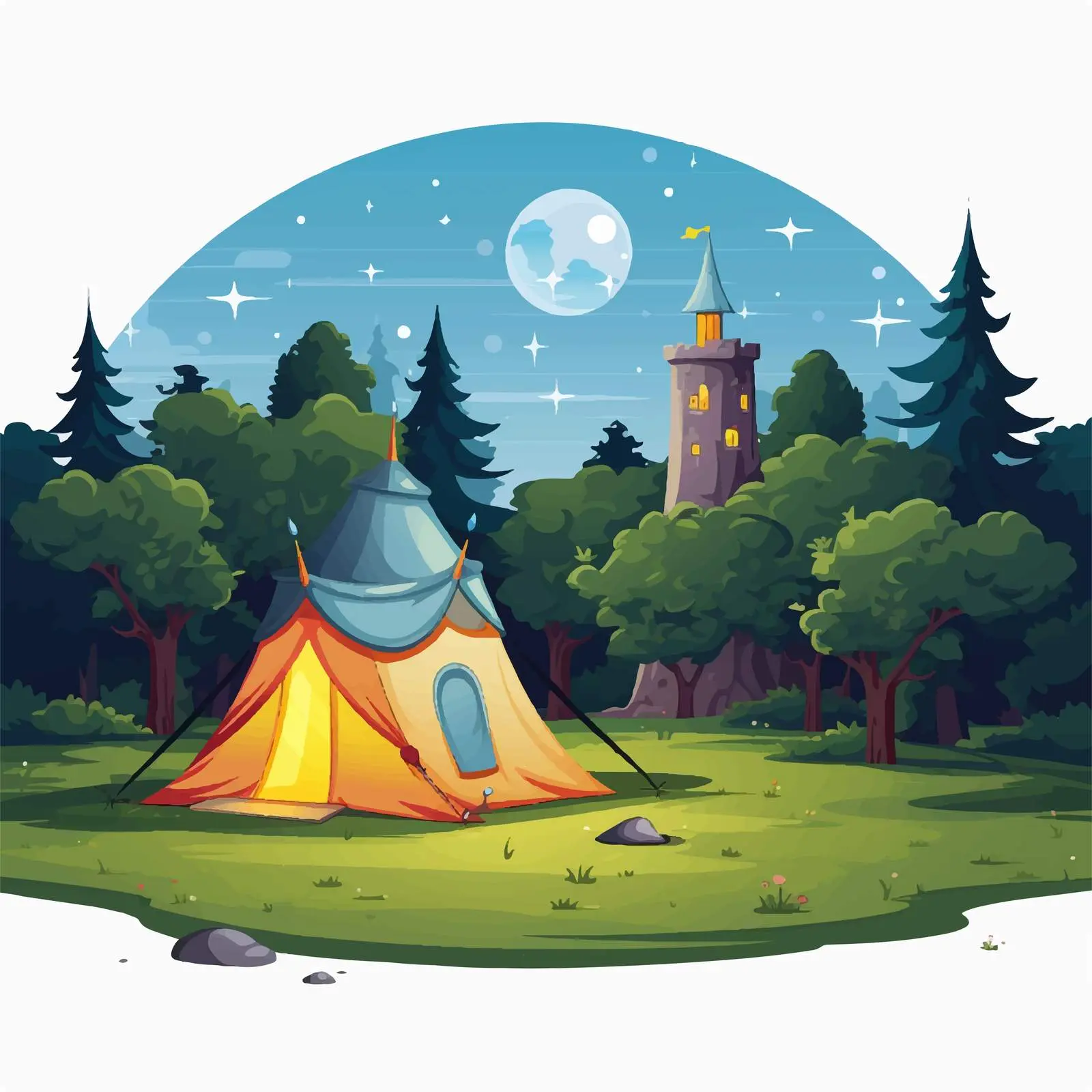 Scenic Outdoor Castle and Camping Tent Illustration – free tents image from Dotvec