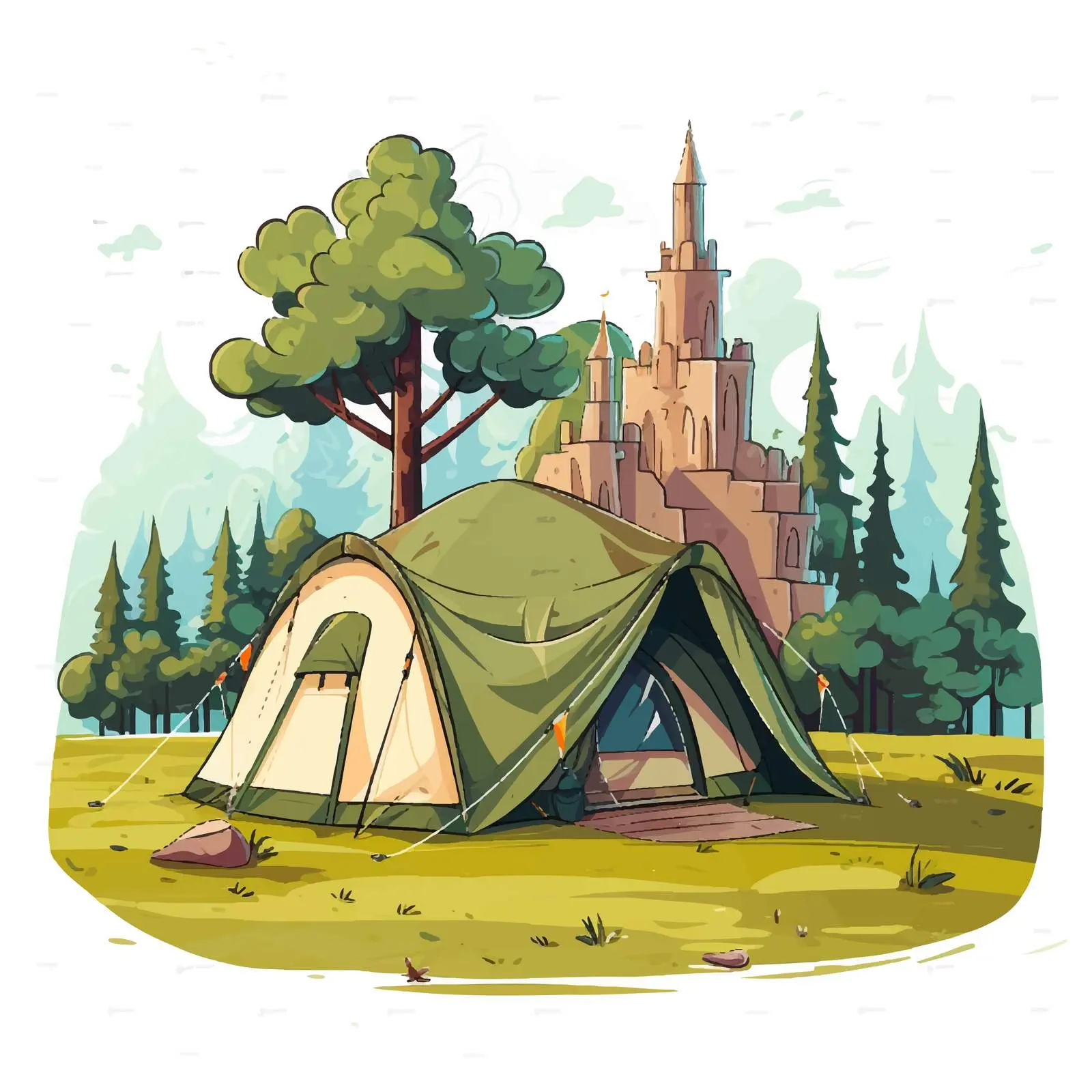 Outdoor Scene with Castle and Camping Tent — free download from Dotvec