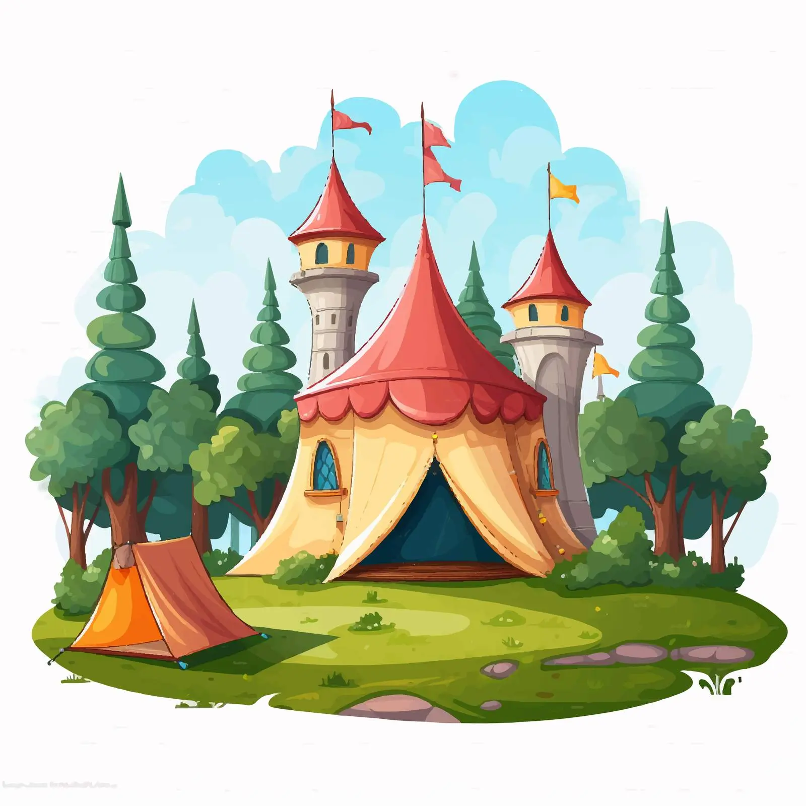 Camping Scene with Castle in Outdoor Park — free download from Dotvec