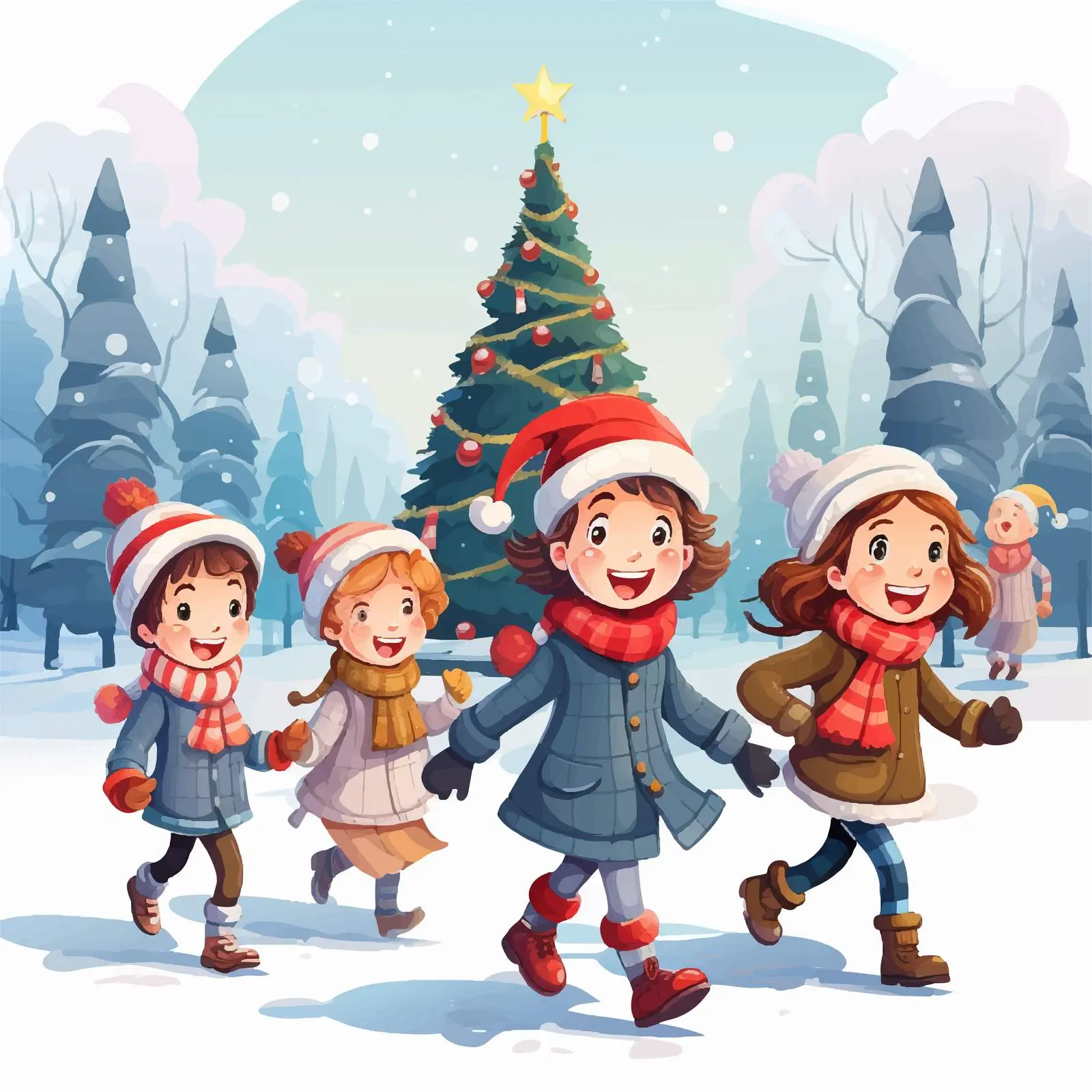 Children Celebrating Christmas in Outdoor Scene — free download from Dotvec