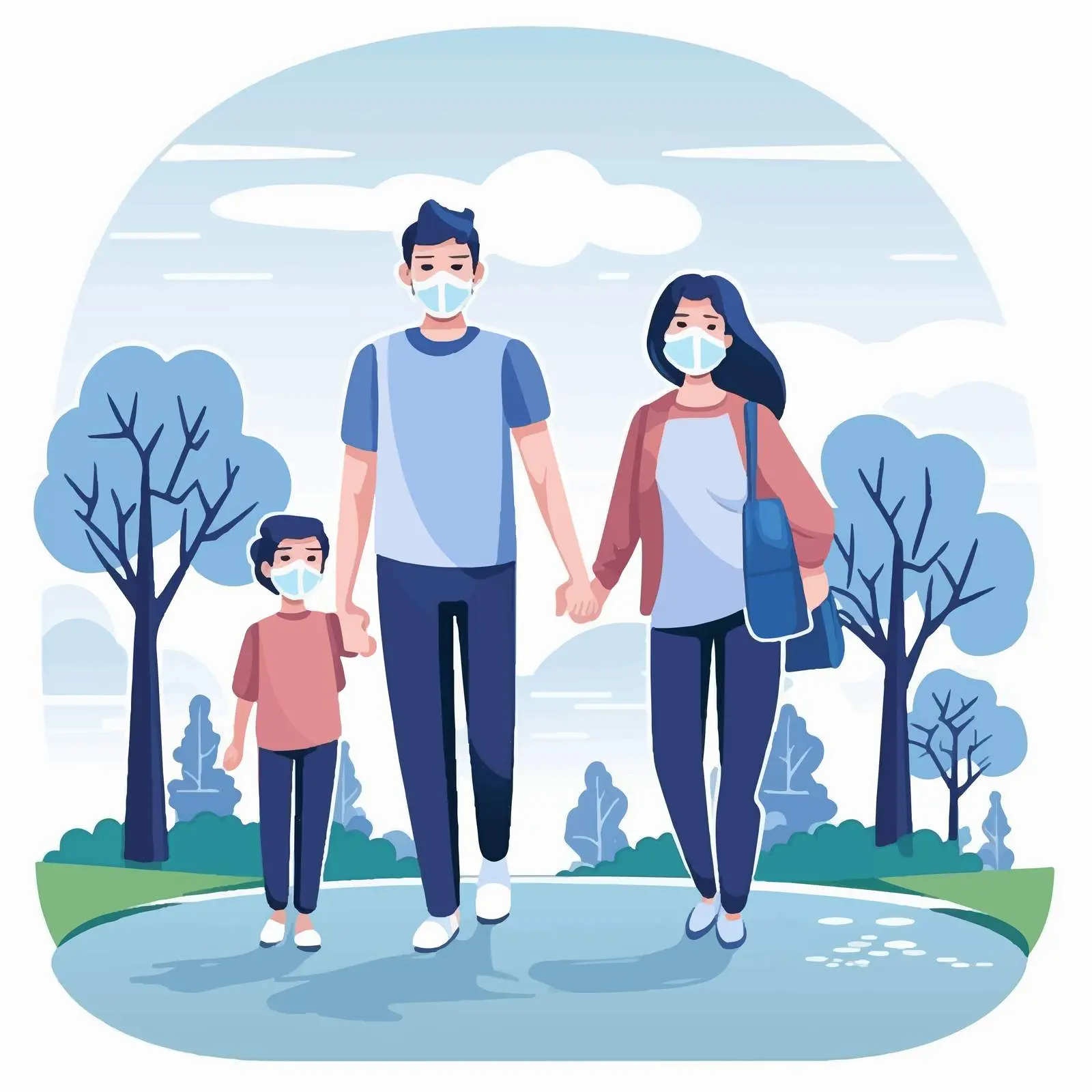 Family Outdoors Wearing Masks for Safety – free virus awareness image from Dotvec