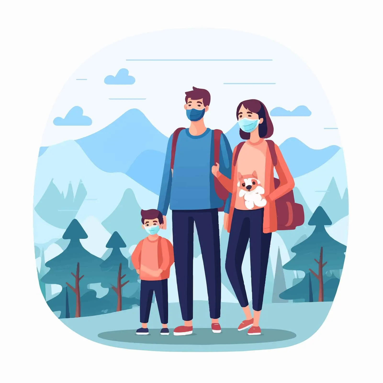 Family Outdoor Scene with Masks — free download from Dotvec