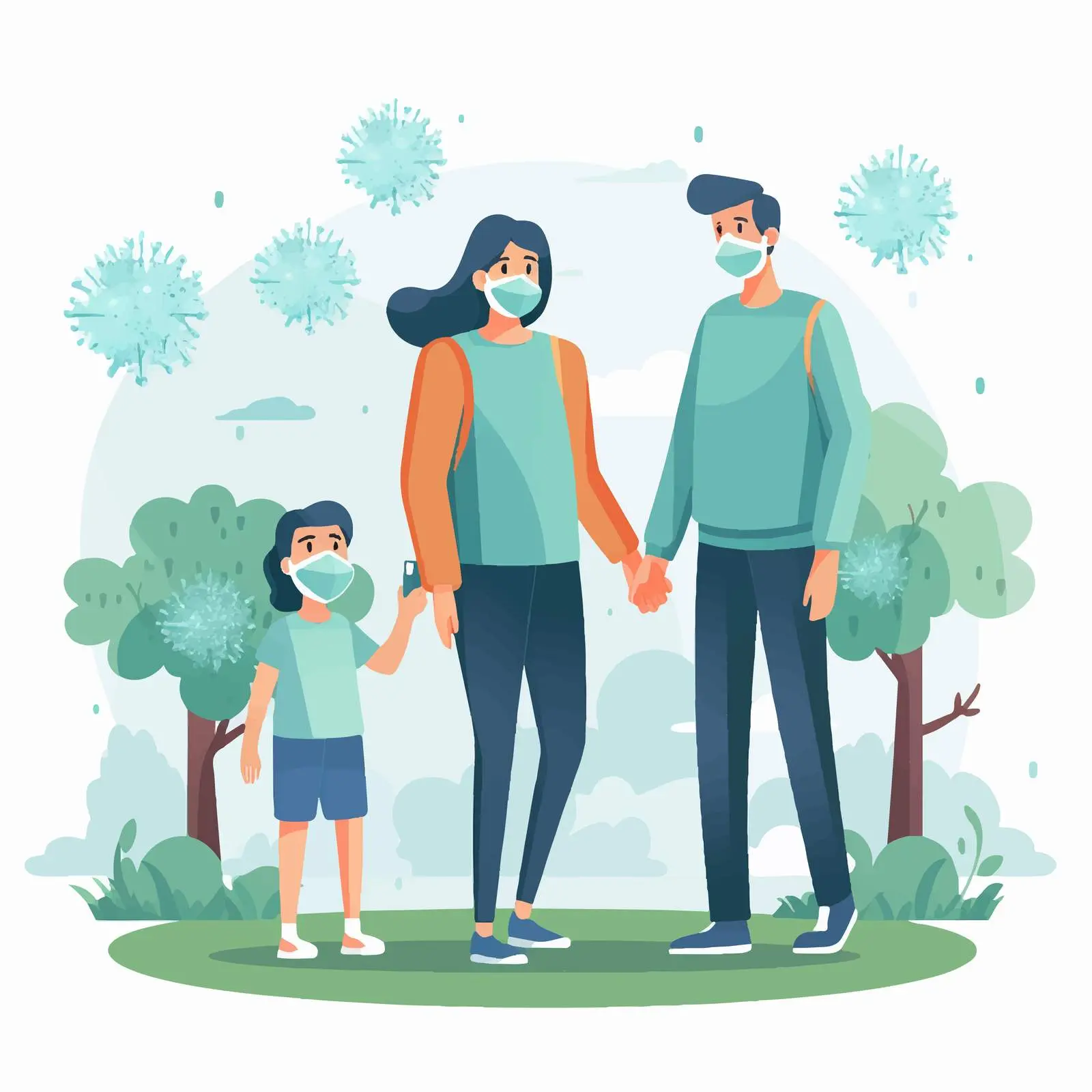 Family Outdoor Scene with Masks for Safety — free download from Dotvec