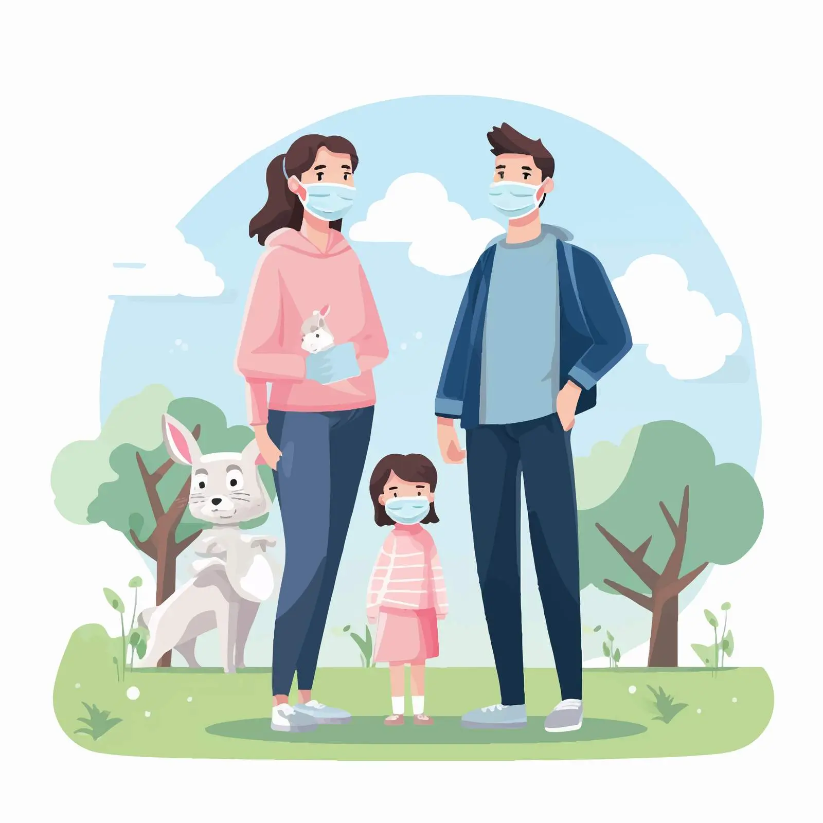 Family Outdoors with Masks for Safety — free download from Dotvec