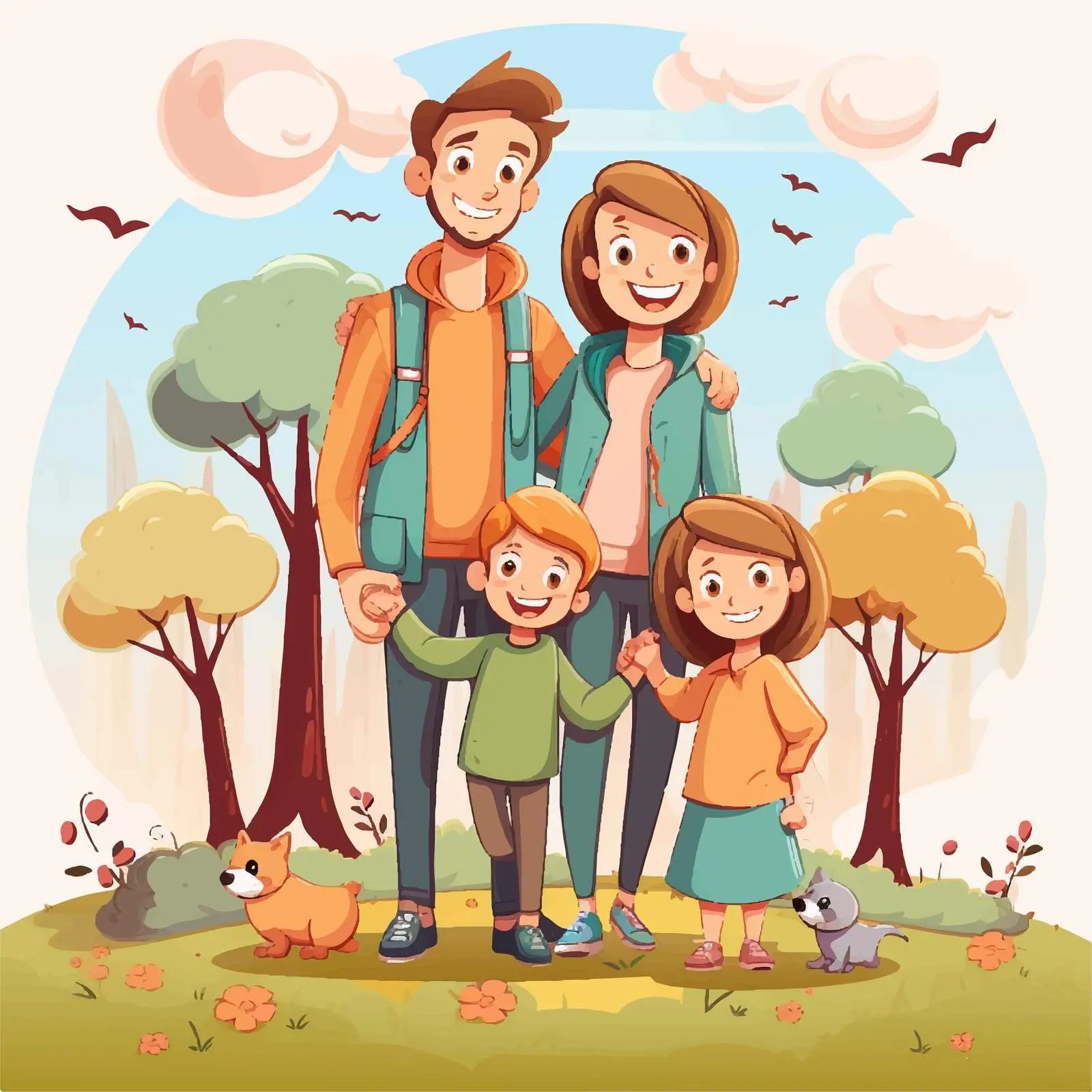 Happy Family Enjoying Outdoor Scene Illustration — free download from Dotvec