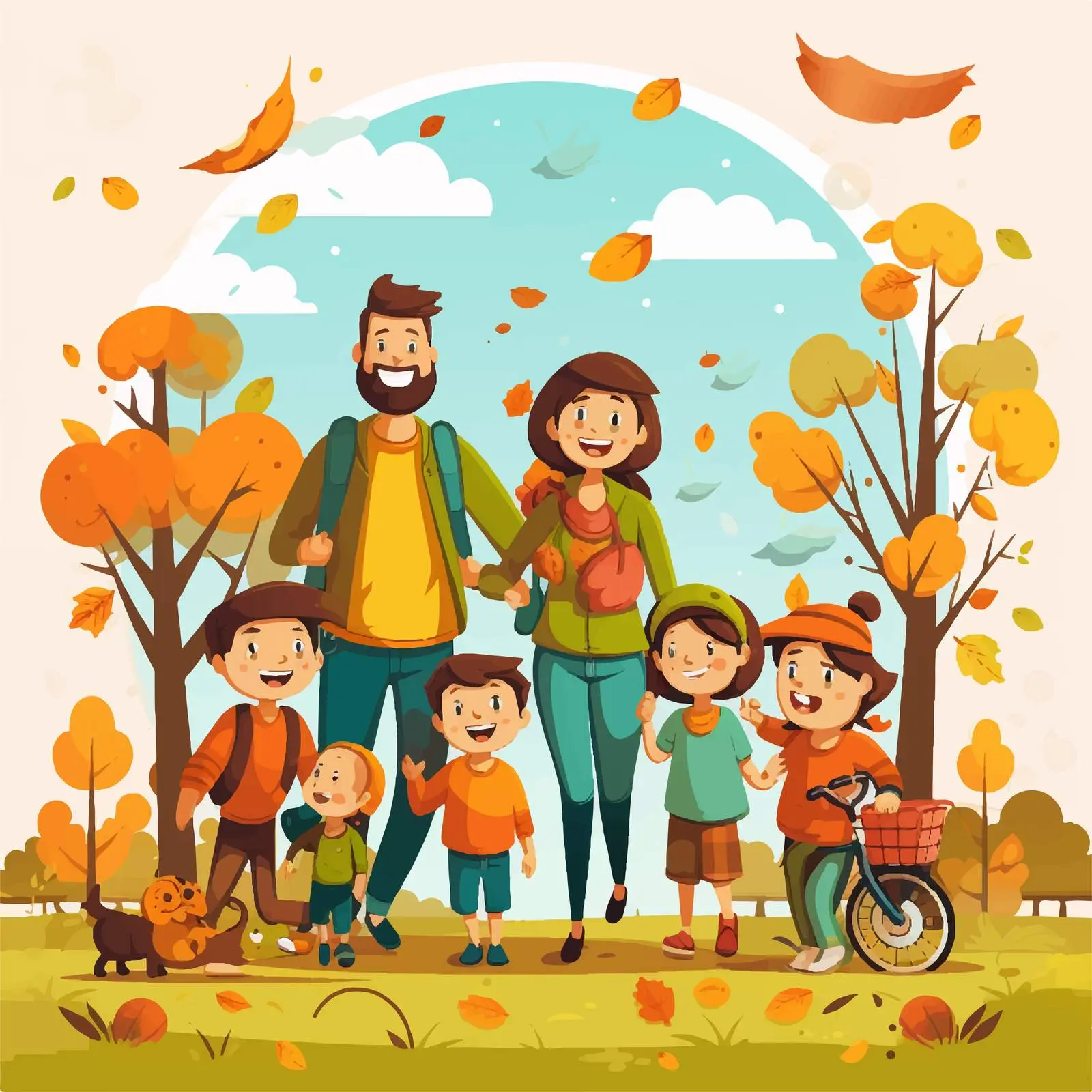 Happy Family Enjoying Outdoor Scene Illustration — free download from Dotvec