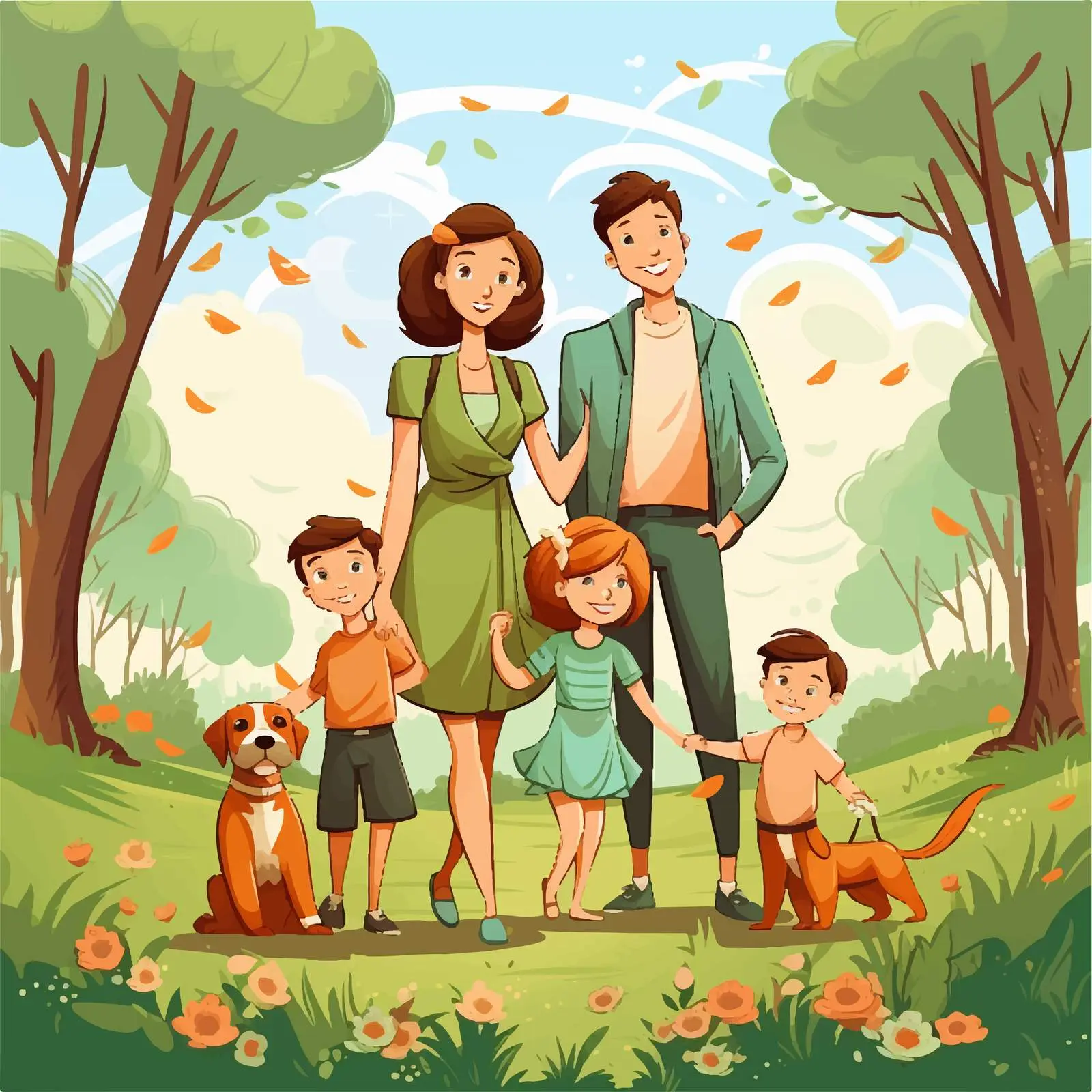 Happy Family in Outdoor Scene Vector Illustration — free download from Dotvec