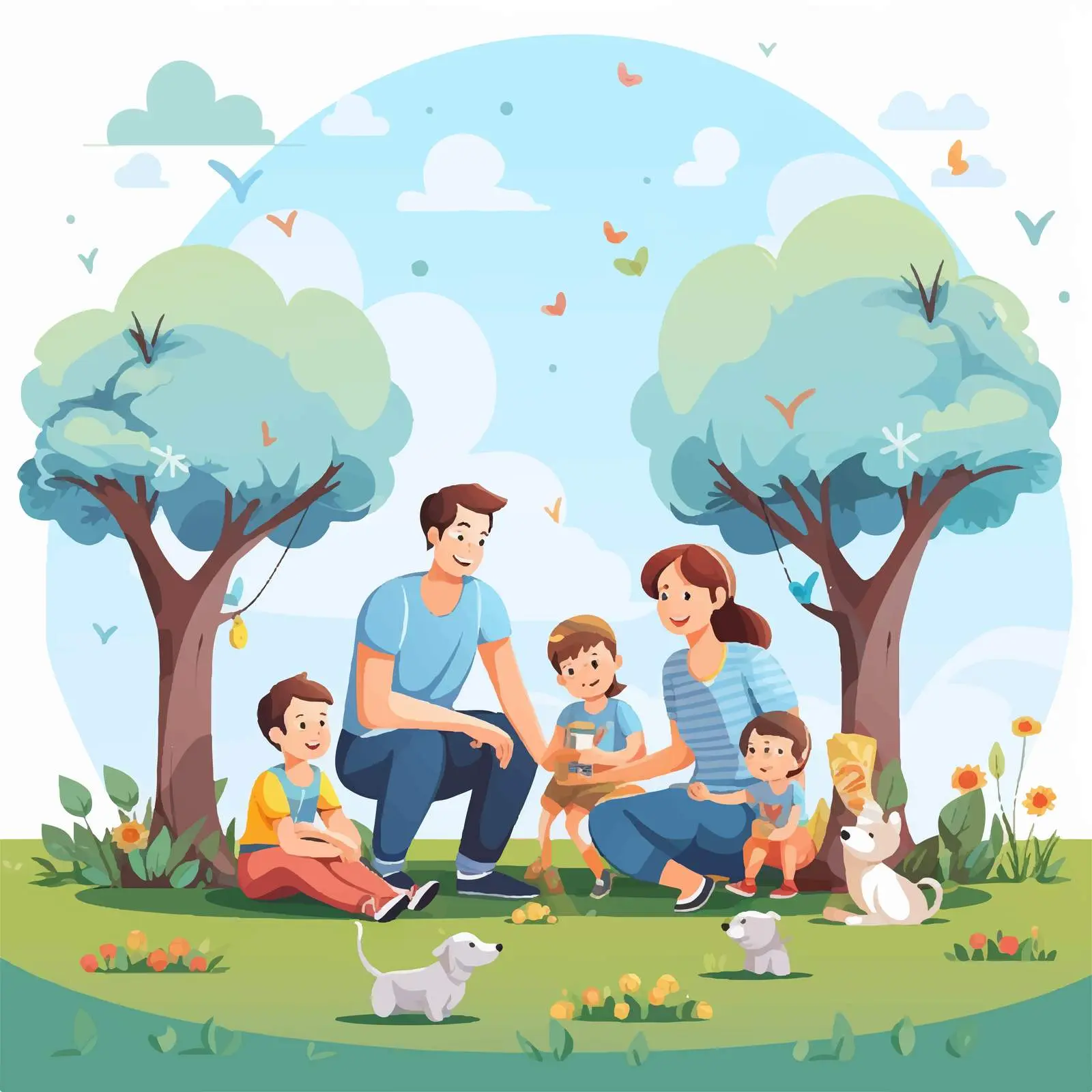 Happy Family Enjoying Outdoor Scene Illustration — free download from Dotvec