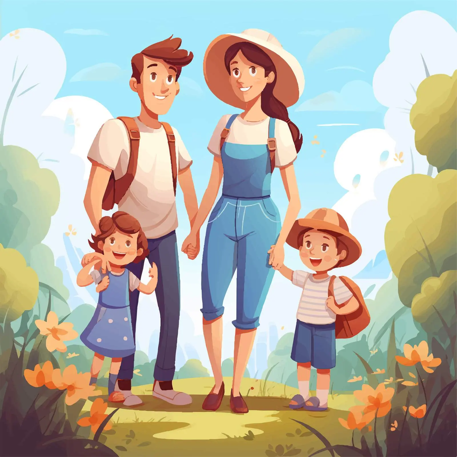 Happy Family Enjoying Outdoor Scene Illustration — free download from Dotvec