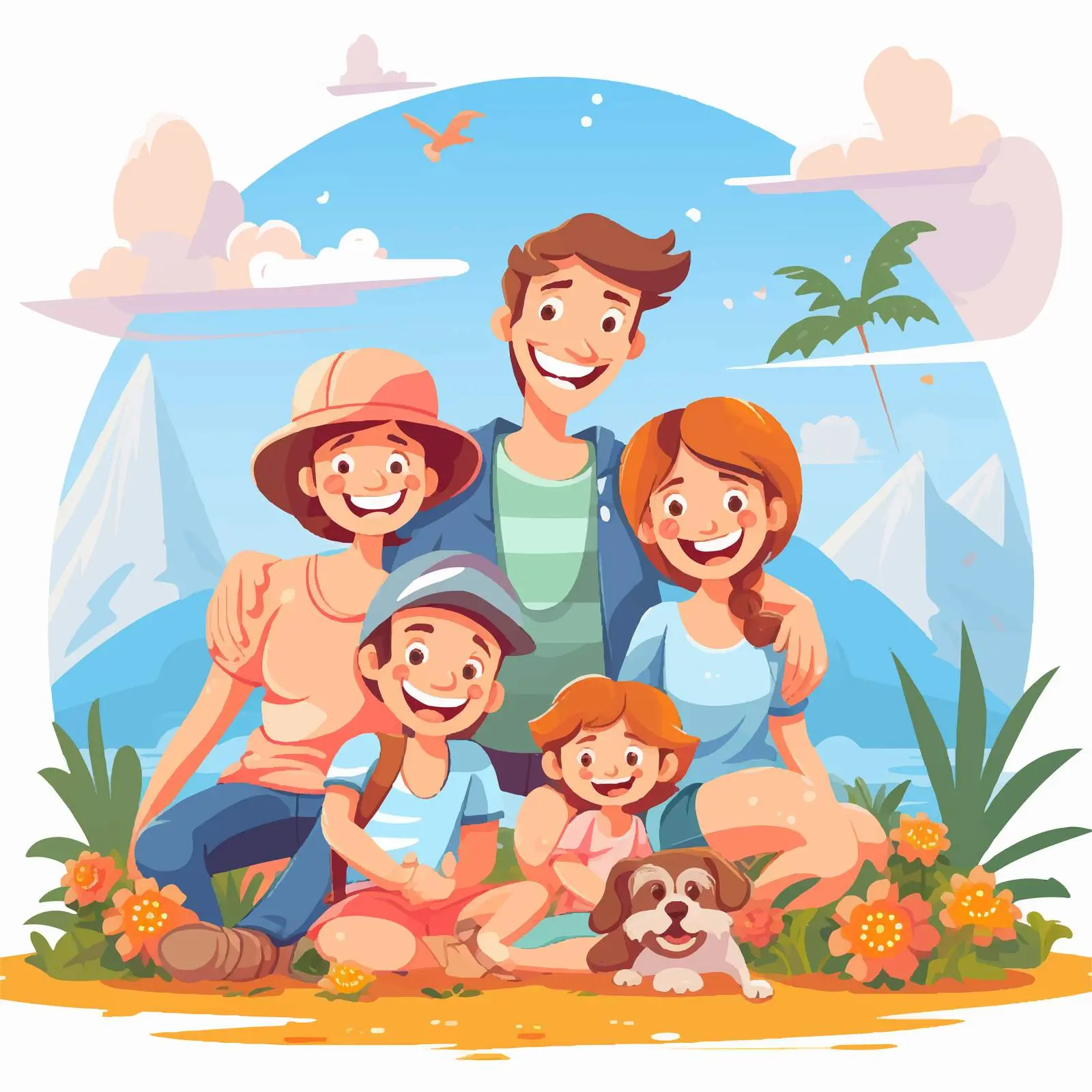 Happy Family Outdoor Scene Vector Illustration — free download from Dotvec