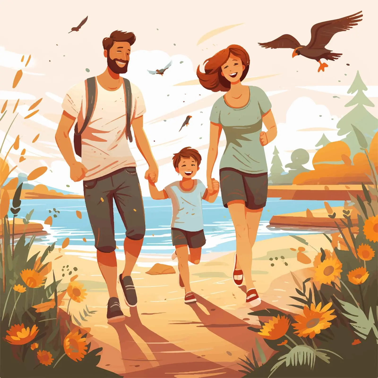 Happy Family Outdoor Scene Vector Illustration — free download from Dotvec