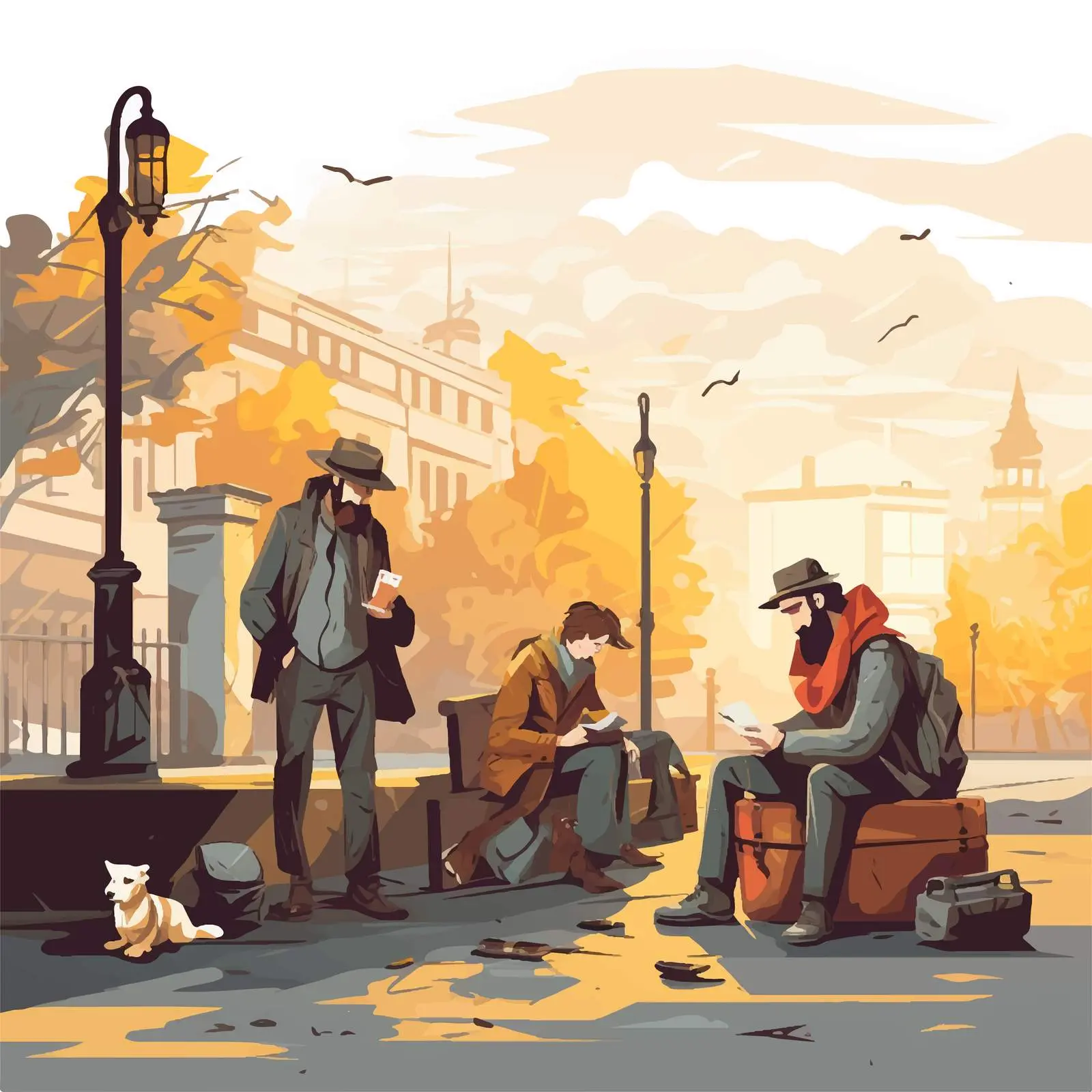 Outdoor Scene Illustration of Homeless Individuals – free human figures image from Dotvec