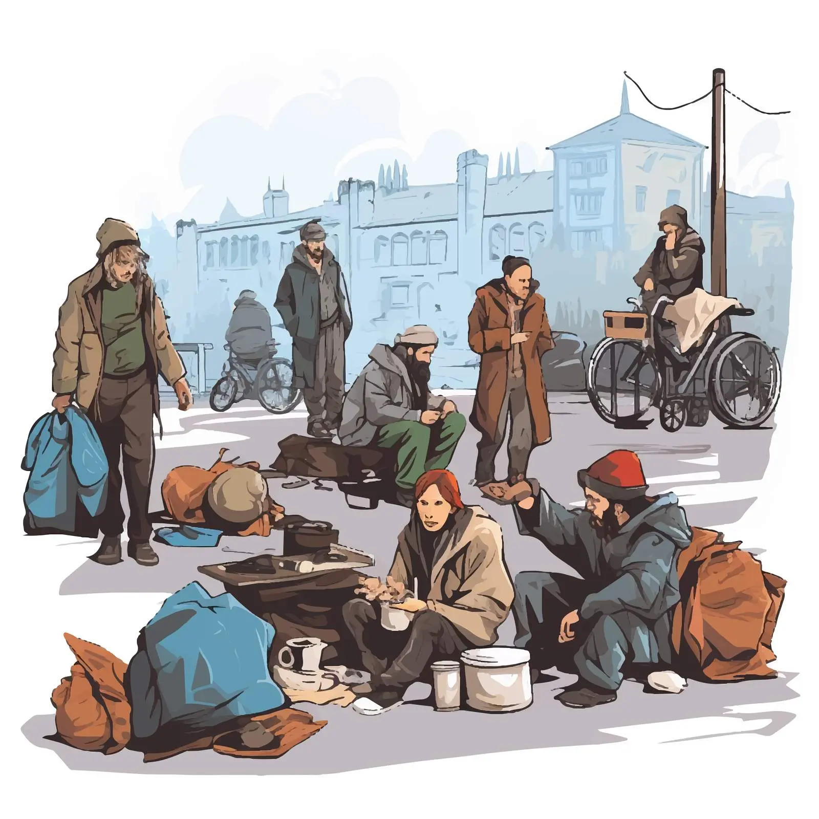 Homeless People Outdoor Scene Vector Illustration — free download from Dotvec