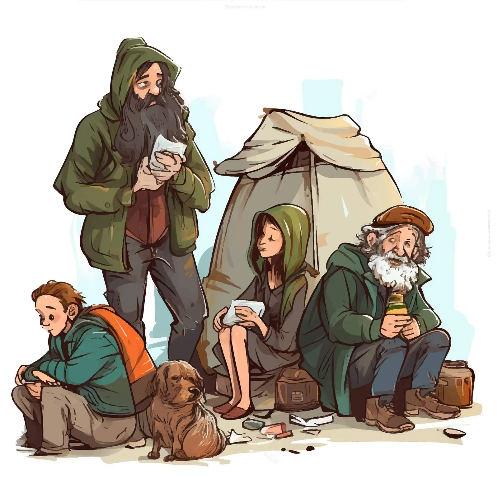 Outdoor Scene with Homeless People Illustration — free download from Dotvec