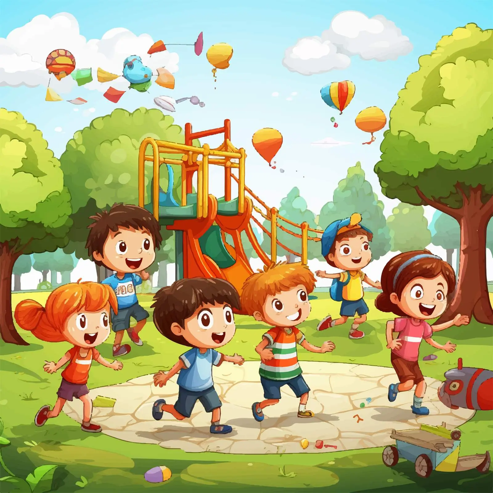 Kids Playing in Park - Outdoor Illustration — free download from Dotvec