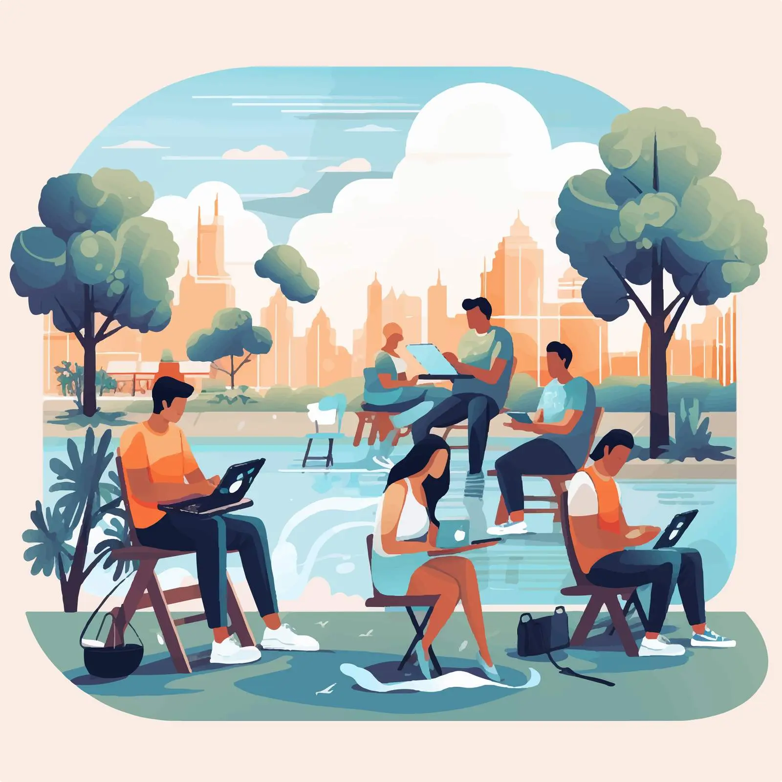 People Using Technology in Outdoor Scene Illustration – free tablets image from Dotvec