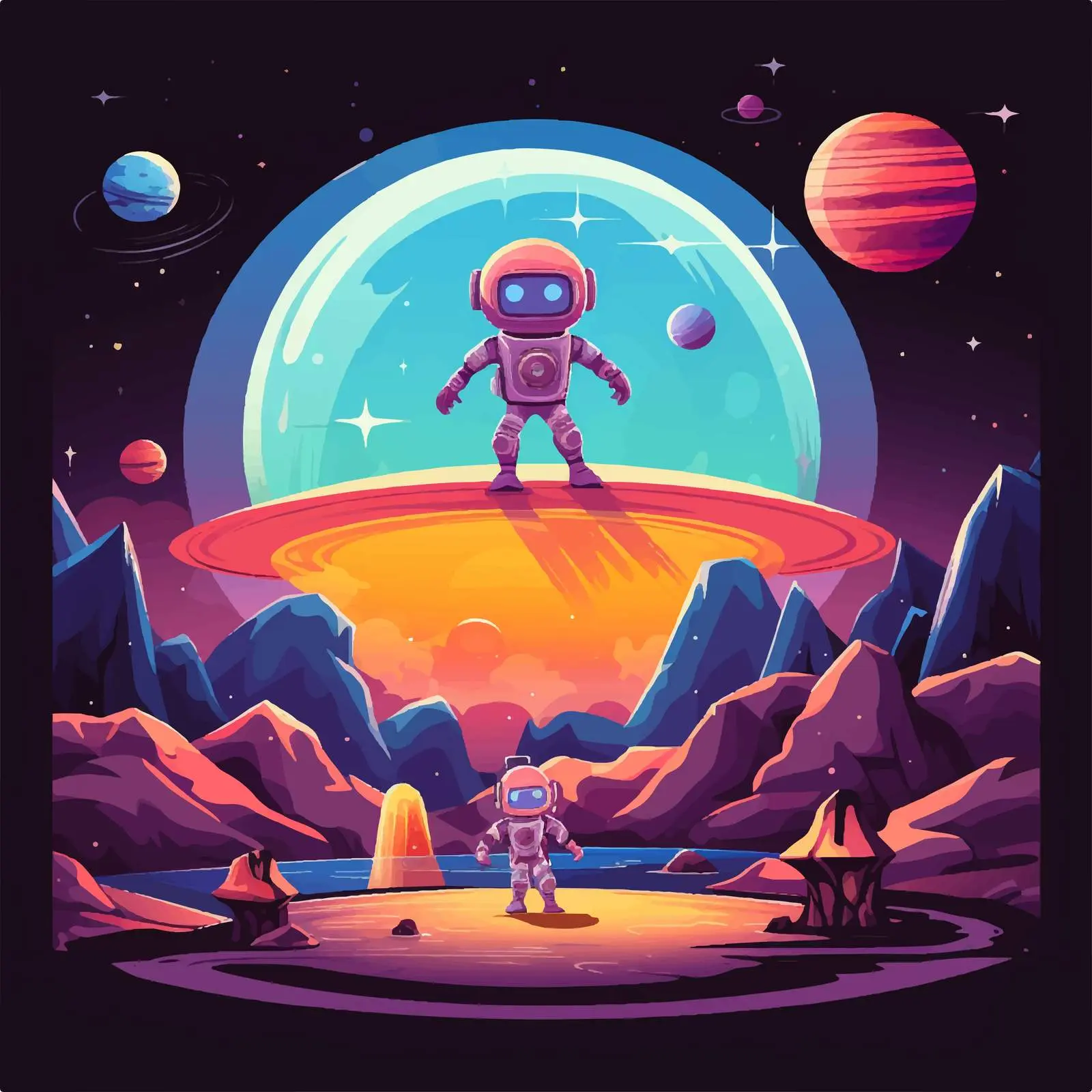 Cartoon Style Alien and Astronaut in Space — free download from Dotvec