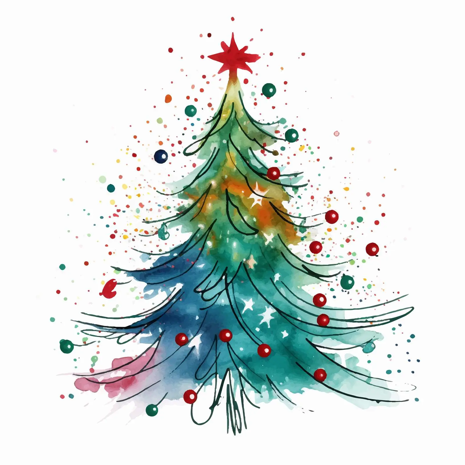 One Line Christmas Tree Illustration 2023 – free watercolor effect image from Dotvec