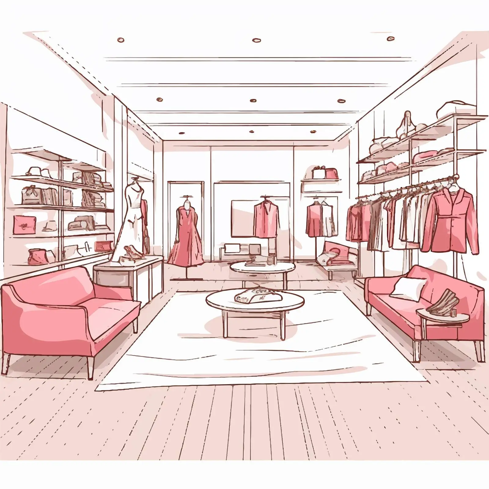 Clothing Boutique Interior Outline Drawings — free download from Dotvec