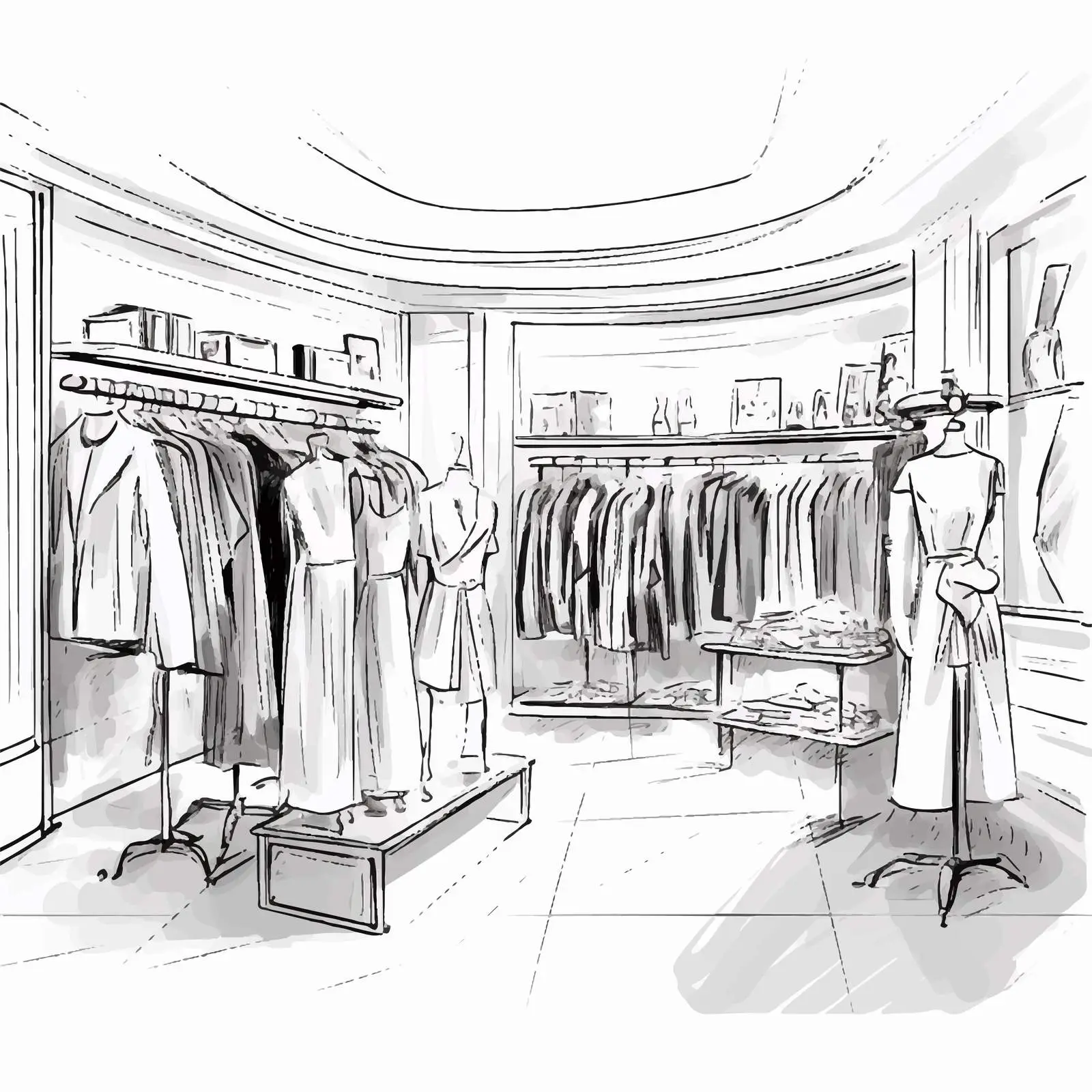Clothing Boutique Interior Outline Drawings — free download from Dotvec