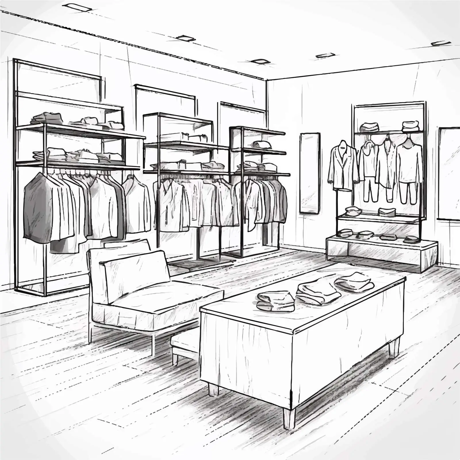 Clothing Boutique Interior Outline Drawings — free download from Dotvec