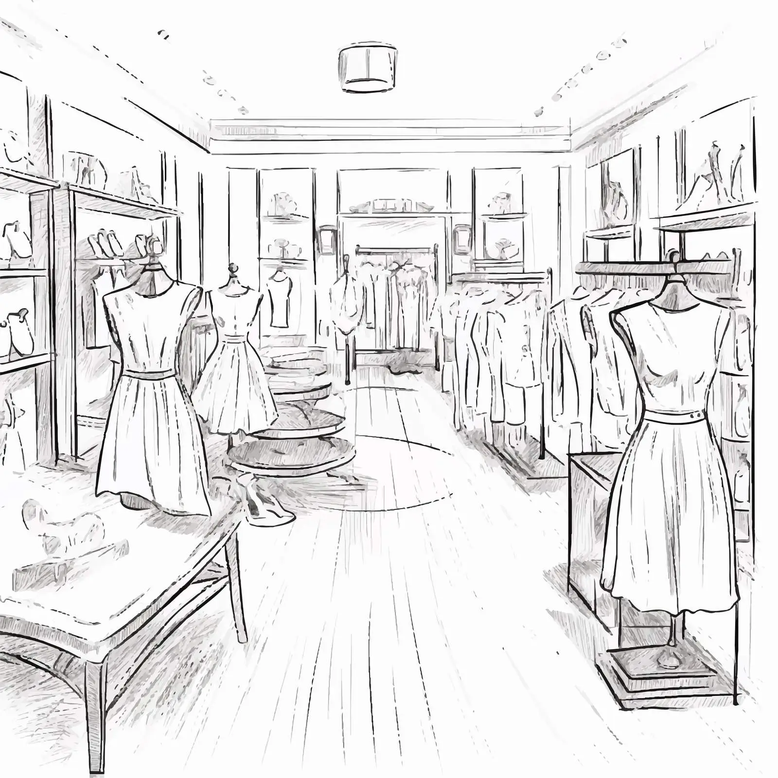 Clothing Boutique Interior Outline Drawings — free download from Dotvec