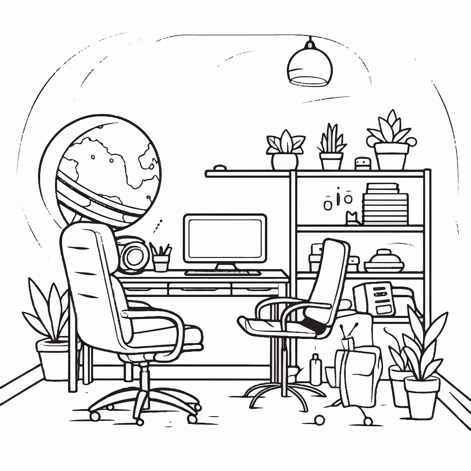 Modern Creative Workspace Outline Illustration — free download from Dotvec