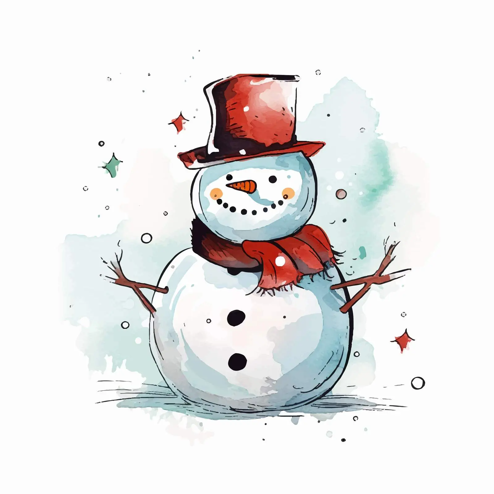 One Line Snowman Illustration on Watercolor Background — free download from Dotvec